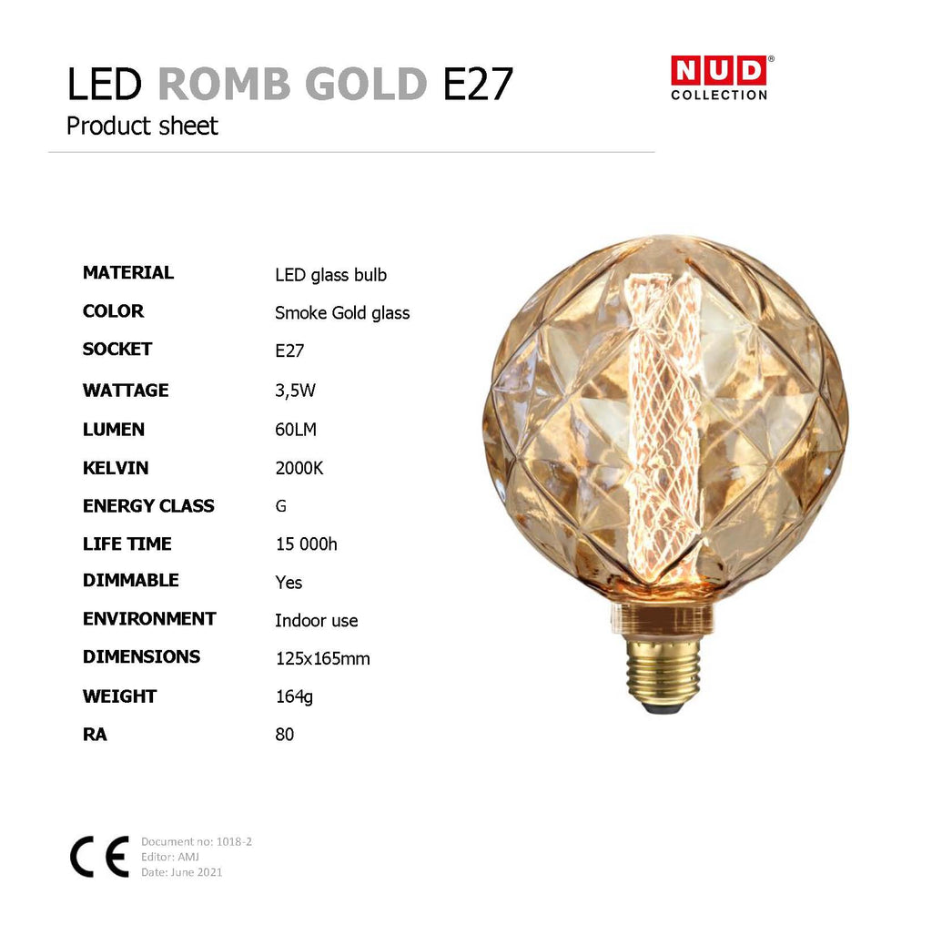 AMPOLLETA ROMBO GOLD 125MM LED NUD